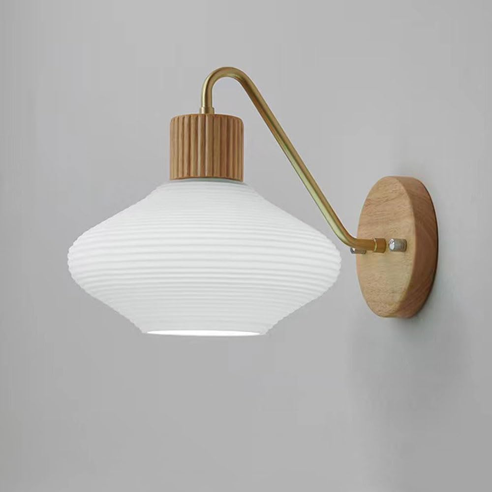 Cream Style Wall Lamp Wabi Sabi Bedside White Glass Lampshade Gold Wall Mount Light Log Color Light Gift Wall Light Fixture Bedside Wall Sconce Reading Light for Bedroom Living Room Bathroom