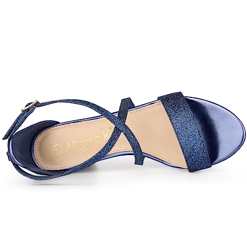Sandales à talons carrés stables et brides ajustables, nu-pieds pailletés confortables bleu