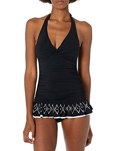 Profile by Gottex Women's Halter Laser Cut Swimdress One Piece Swimsuit, Tutti Frutti Black, 14