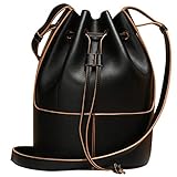 Material: Rindsleder Gaetooely Leder Damen Beuteltasche Damen Handtasche Umh？Ngetasche Diebstahlsicherung Kordelzug Designer Damen Reisetasche-Schwarz