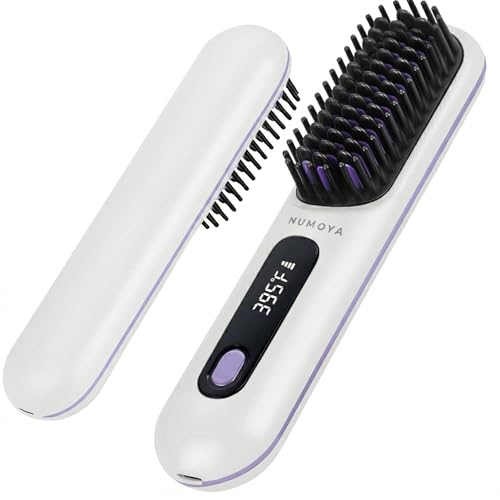 NUMOYA Go Brush Pro Portable Straightener Brush for Travel, Cordless Hair Straightener Comb for Women (White)