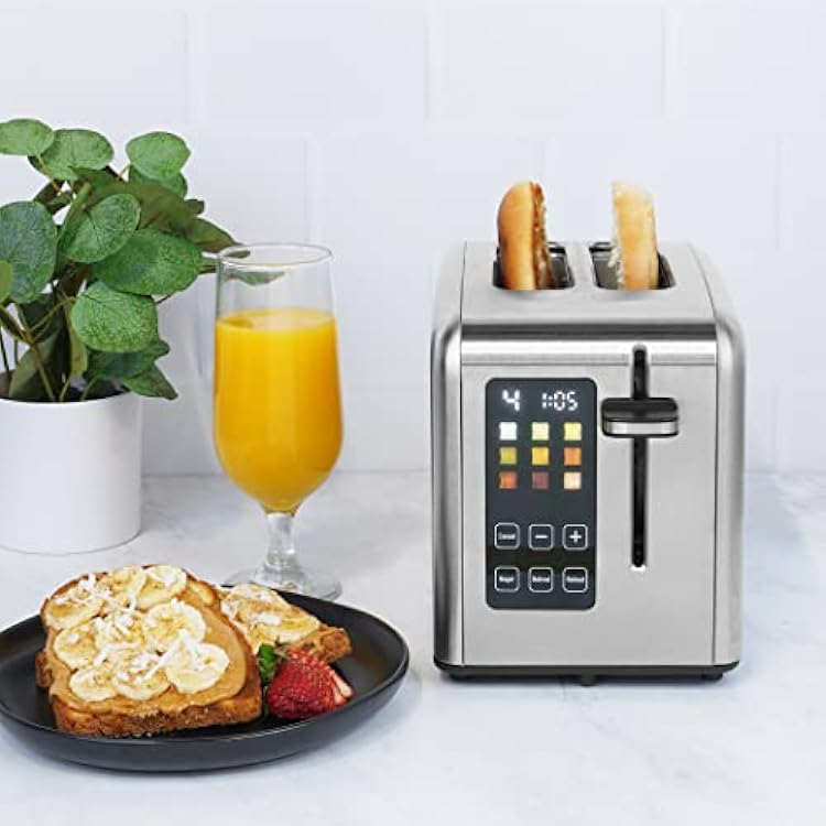 Kalorik Touchscreen Toaster 2-Slice with Extra-Wide Slots, Rapid Toasting Technology with 8 Shade Settings Plus Toaster Pastry Setting Manual Lift Lever and Auto-Shut Off, 1350-Watts, Stainless Steel