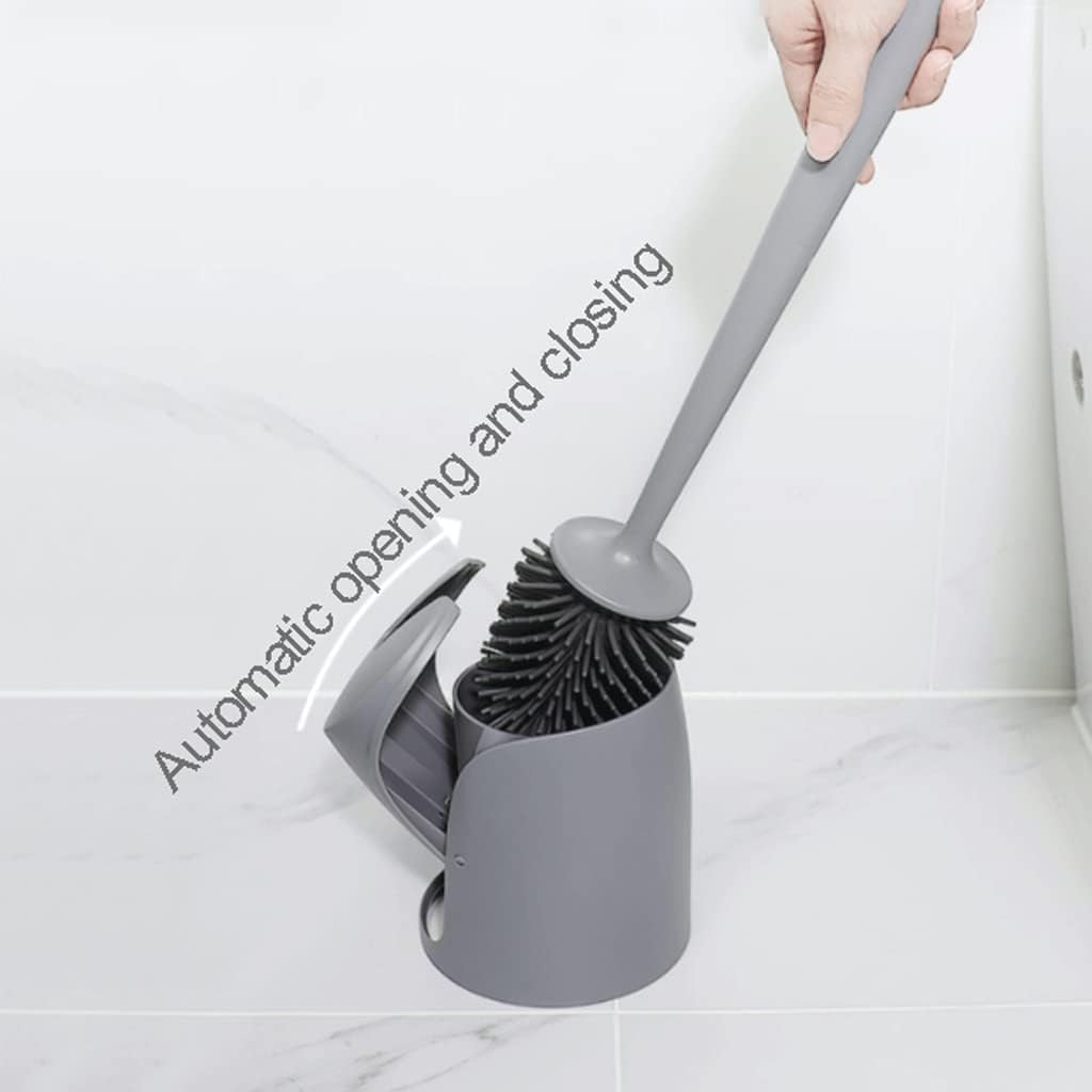toilet brush sets, Floor-mounted with Silicone Bristles Toilet Bowl Brush Minimalist and Holder Cleaning Practical(White)