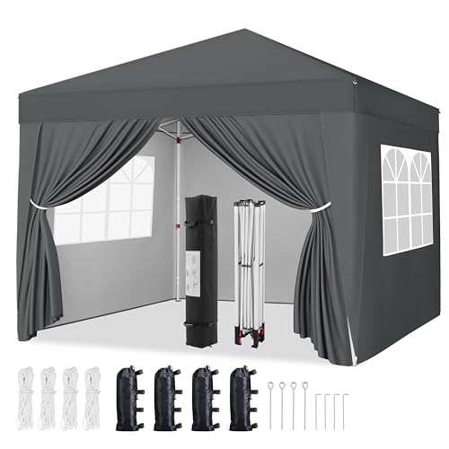 Image of Yaheetech Pop-Up Gazebo 2x2 with 4 Removable Side Panels, Water Resistant Marquee Canopy with Wheeled Bag & Sandbags, Metal Frame Shelter Tent for Outdoor Garden Party Camping, Dark Grey