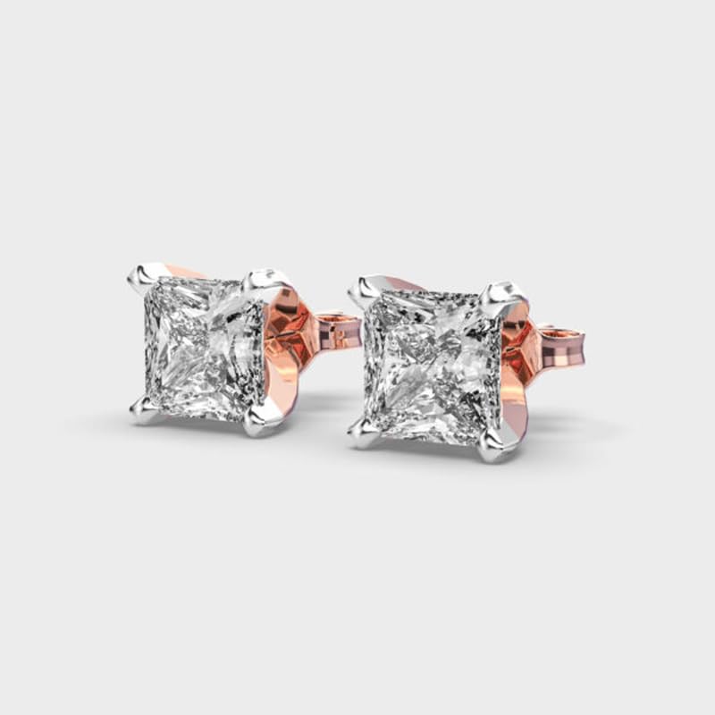 Clous d'oreilles princesse argent 925 plaqué or solitaire classique 2 ct - 2