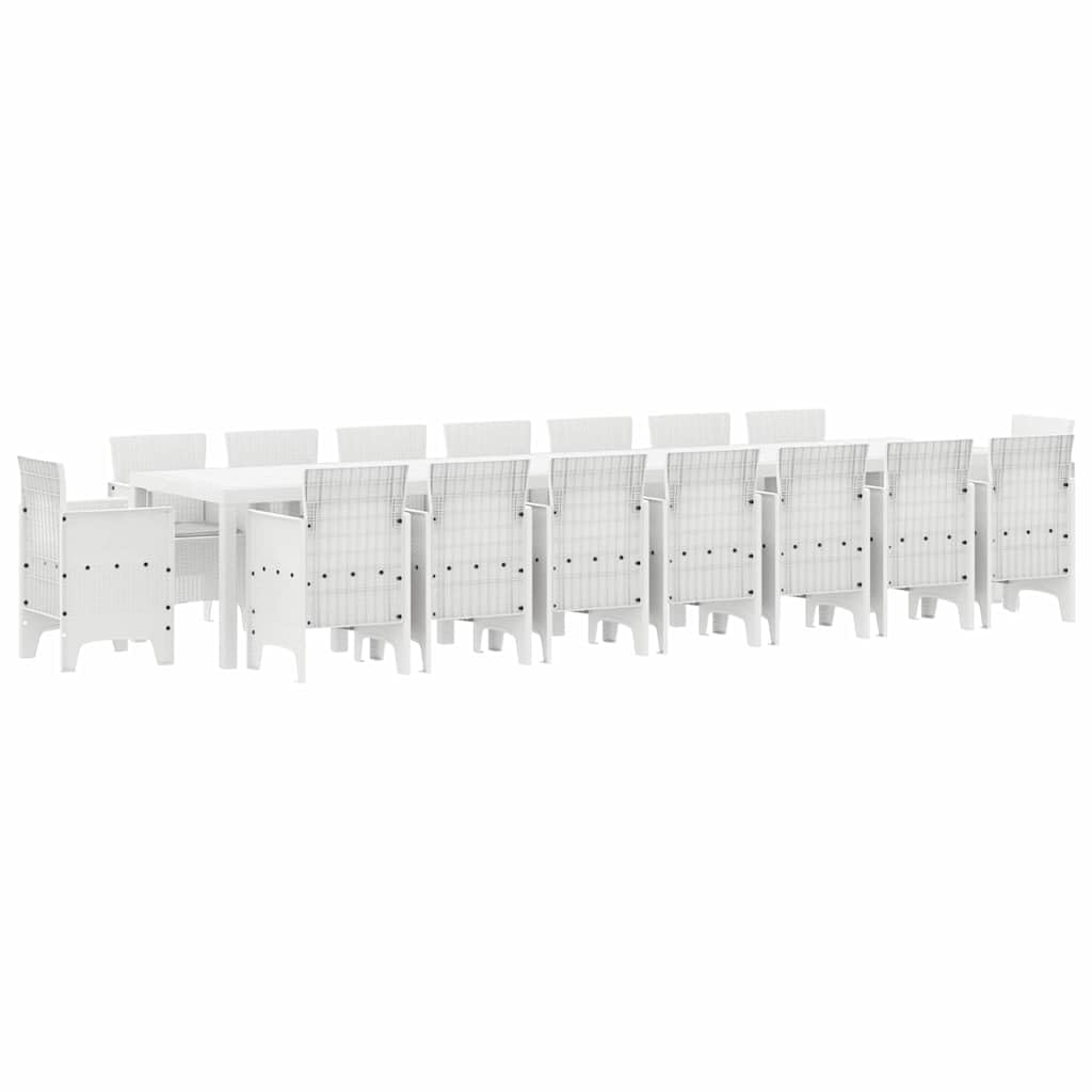vidaXL Set da Pranzo da Giardino con Cuscini 17 PCS Bianco PP, Set da Pranzo per familiari all'aperto, Rettangolare, arredo Moderno, Chic per Feste in Giardino