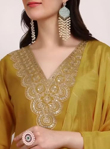 Image of Women's Viscose Rayon Embroidered Kurta Pant Set with Dupatta