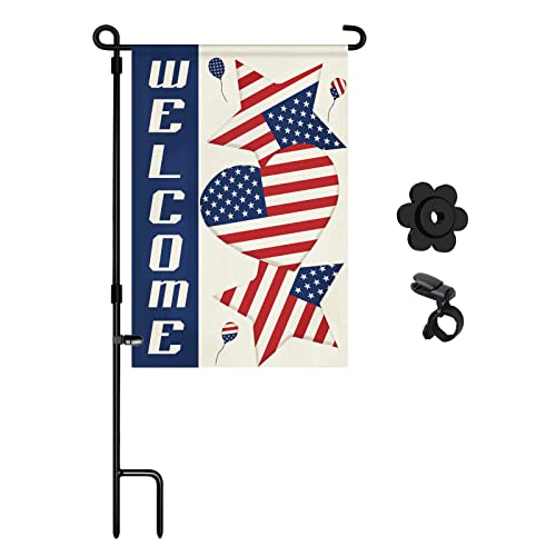 Garden Flag Stand, Premium Garden Flag Pole Holder Metal Powder-Coated Weather-Proof Paint With One Tiger Clip And Two Spring Stoppers With Flag #TOP14