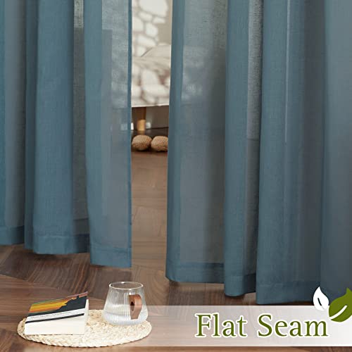 NICETOWN Linen Blend Semi Sheer Curtains, (Smoke Blue) Grommet Top Privacy with Light Penetration Flax Sheer Curtains & Drapes for Living Room/Bedroom, W52 x L108, 2 Panels
