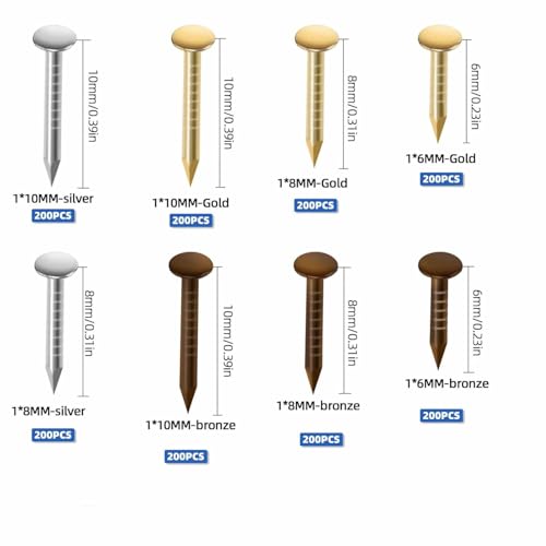 1600 piezas de clavos pequeños de madera de 6mm, 8mm y 10mm en estuche circular con variedad dorada, plateada y bronce para decoración y bricolaje miniatura 2