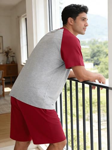 Image of Mens Pajamas Set Modal Soft Pajama Short Set Short Sleeve Pjs Sleepwear 2 Piece Lounge Set With Pockets S-3XL
