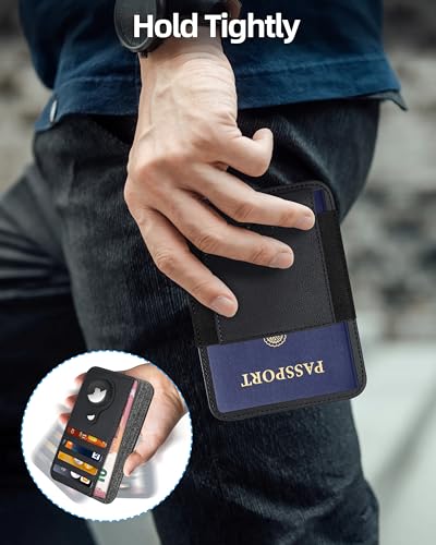 Image of Passport Holder with AirTag Slot, RFID Leather Minimalist for Travel, Fit 4 Cards & 2 Passport