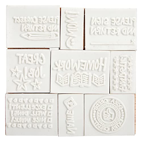 Blue Panda 9 Piece Set of Wooden Rubber Teacher Stamps - Classroom Supplies for Grading Homework and Teacher Supplies (Assorted Sizes Rubber Stamps) by BLUE PANDA - Used condition - Image 7