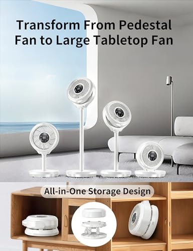 Image of Pedestal Fan for Bedroom, 180 Wide Oscillating & 90 Vertical Tilt, 20dB Ultra Quiet DC Motor Standing Fan with Remote, 15 Speed Settings, 3 Modes, 12H Timer, 15-38 inch Height Adjustable(white)