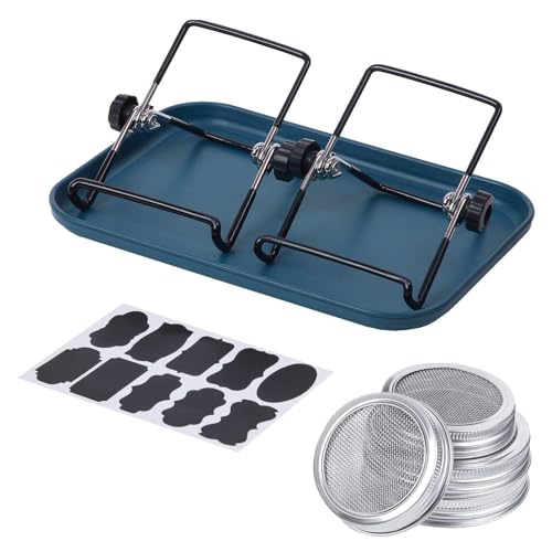 Joberio Kit de cultivo de brotes, tapas de acero inoxidable, tapas de tarro de germinación de acero inoxidable con soportes de germinación para tarros de boca ancha, tapas de tarro de conservas para
