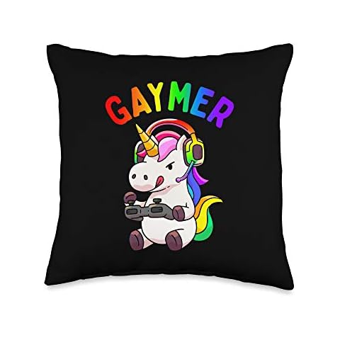 Pure Pride LGBTQ Merch Store Gaymer Gay Pride Flag LGBT Gamer LGBTQ Gaming Unicorn Gift Throw Pillow, 16x16, Multicolor Cover