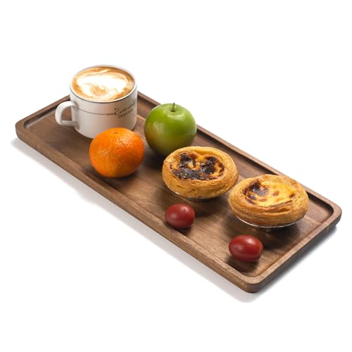 Badezimmer Tablett, Akazia Holz Toiletten Tablett, Holz Kosmetik Tablett Organizer, Dekoratives Tablett für Badezimmer (35 x 15 x 2 cm)