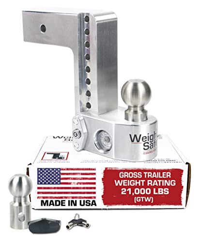 Weigh Safe WS8-3, 8 Adjustable Aluminum Drop Hitch, 3 Inch Shank, Includes: 2 & 2-5 16 Stainless Steel Balls, Built-in Scale, Double-pin Key Lock Assembly