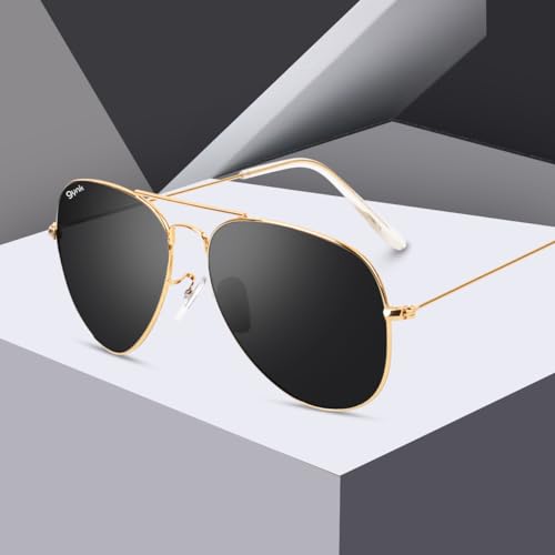 Image of GYNK Men's Aviator Sunglasses | Toughened Glass Lens | UV400 Protection | Lightweight Metal Frame Pilot Sunglasses for Driving, Travel, Outdoor Activities & Daily Wear
