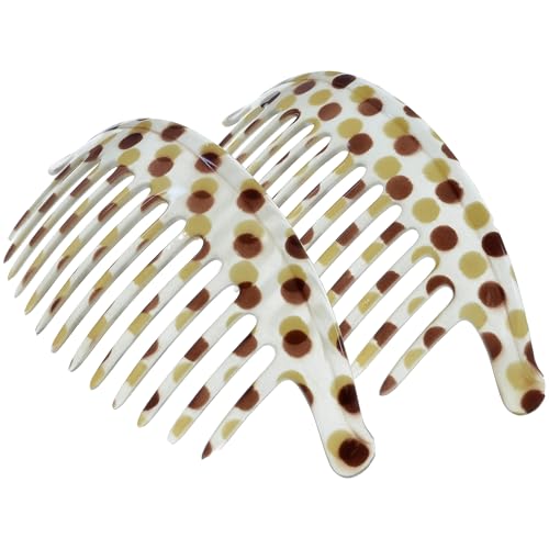 Camila Paris CP1248/2 French Hair Side Combs, Dots Interlocking Combs French Twist Hair Combs, Strong Hold Hair Clips for Women Bun Chignon Up-Do, Styling Girls Hair Accessories, Made in France