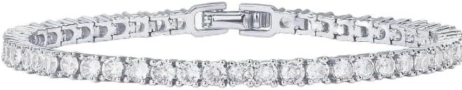 Gümüş Renk Parlak Matrix Su Yolu Tenis Bileklik Halhal Klasik Yuvarlak Kesim Kadınlar Kızlar için 316 L Paslanmaz Çelik - Görsel 1