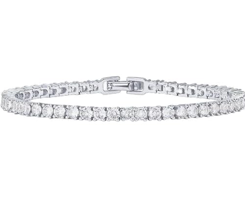 Gümüş Renk Parlak Matrix Su Yolu Tenis Bileklik Halhal Klasik Yuvarlak Kesim Kadınlar Kızlar için 316 L Paslanmaz Çelik