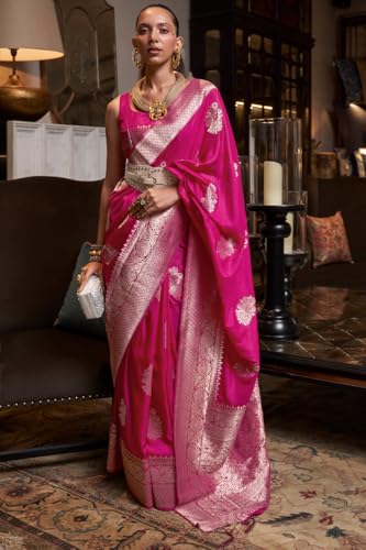 Image of SWORNOF Women's Woven Khadi Georgette Silk Saree With Unstitched Blouse Piece