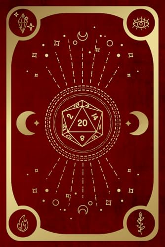 DND Character Journal and Campaign/Session 6x9 inch Notebook, Red & Gold Book of Magic Cover