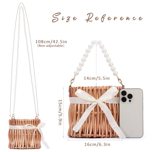 KUANG! Natural Handwoven Wicker Handbag Small Rattan Pearl Basket Purse Straw Beach Crossbody Bag for Women2