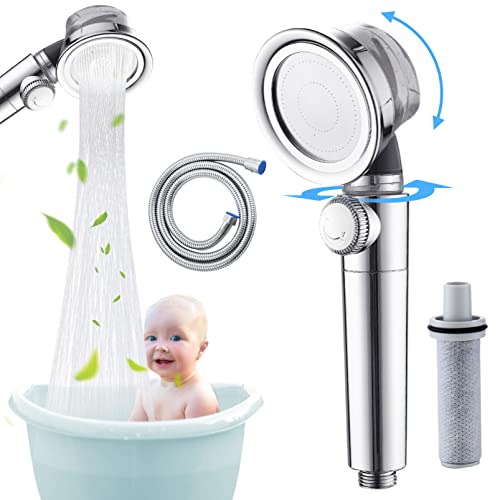 Duschkopf Handbrause mit 1,5M Schlauch,Turboaufgeladene Hochdruck Handbrause, 360° Rotating High Pressure Shower Water Saving 50%, Anti-Limescale Function Chrome Duschbrause for Bathing and Spa Cover