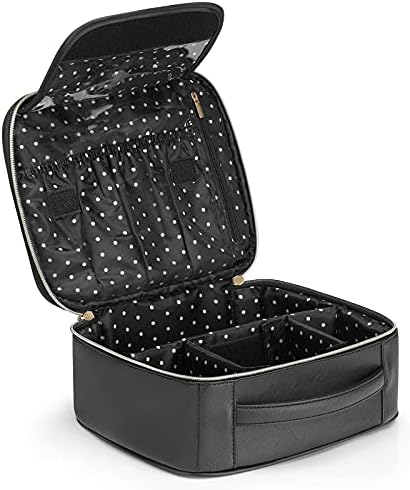 Vlando Large Makeup Cosmetic Bag Organiser PU Leather Make up Boxes Storage Case with Compartment,Professional Waterproof Make up Travel Box for Women,Girl Christmas New Year Gift (Blue)
