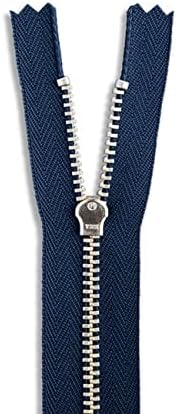 6 Inch Metal Zippers for Sewing – Heavy Duty Navy Nickel Brass Zipper, Non-Separating, Silver Teeth – 6” Pants, Jeans, Crafts, Bags, DIY Clothing Repairs