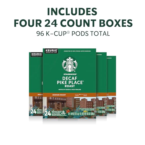 Image of Starbucks K-Cup Coffee Pods, Medium Roast Hot or Iced Coffee, Decaf Pike Place Roast, 96 Keurig Pods 