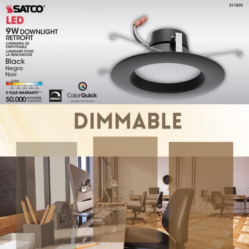 Satco (8 Pack) Led Color Selectable Downlight Retrofits, Part Number S11835, 9 Watt; 5 Inch - 6 Inch; Cct Selectable; 120 Volts; Dimmable; Black Finish For Industrial And Commercial Use #TOP4