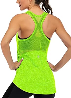 ICTIVE Workout Tank Tops for Women Sleeveless Yoga Tops for Women Mesh Racerback Backless Running Gym Shirts Neon Green XL