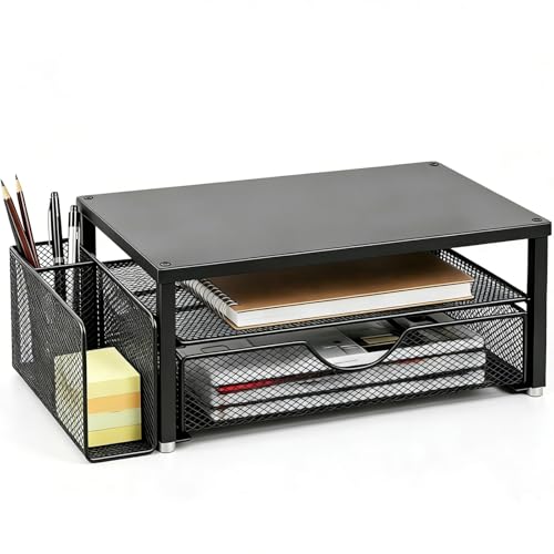 Spacrea Computer Monitor Stand with Drawer and Pen Holder, Black