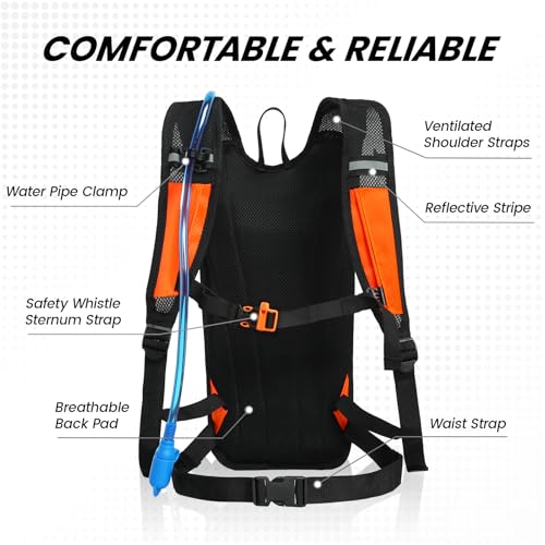 Hydration Pack Backpack, Water Backpack with 2L Water Bladder for Hiking Cycling Running, Orange by Nepest - Image 3