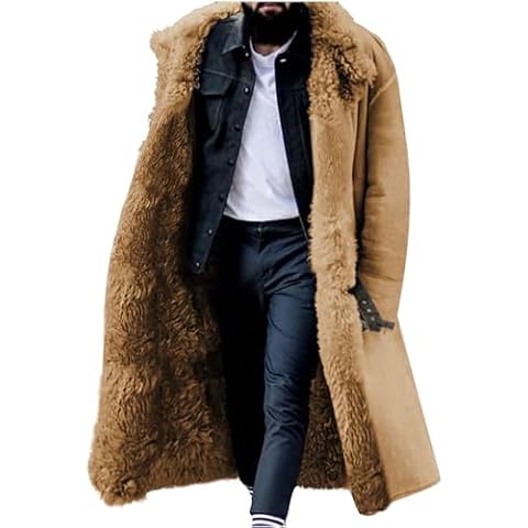 LGHLMCL Men's Faux Fur Sherpa Lined Trench Coat Cover