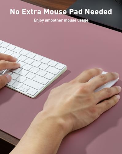 Image of Aothia Faux Leather Desk Mat - Large Mouse Pad, Non-Slip PU Leather Blotter, Waterproof Writing Surface for Office and Home (Dark Pink, 40 inch x 24 inch)