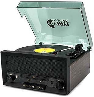 8-in-1 Turntable Music Center with Built-in Stereo Speakers,Nostalgic Classic Wood Bluetooth Record Player
