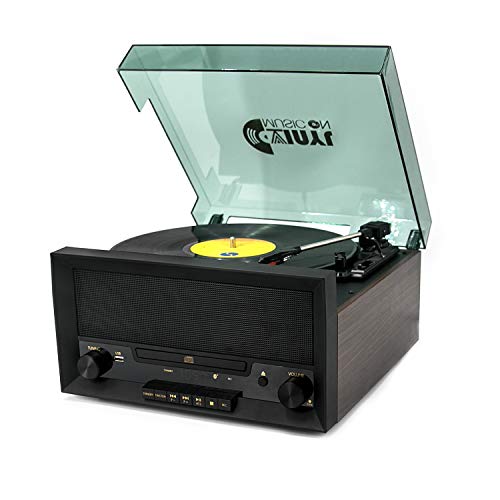 8-in-1 Turntable Music Center with Built-in Stereo Speakers,Nostalgic Classic Wood Bluetooth Record Player