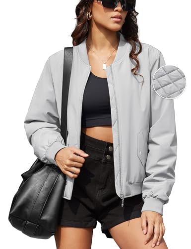 MAGCOMSEN Women's Bomber Jacket Casual Quilted Lined Coat Zip Up Winter Fall Windbreaker Fashion Outerwear with Pockets