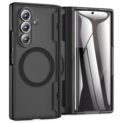 for Samsung Galaxy Z Fold 7 Case [Compatible with MagSafe] [Hinge Protection] [Built-in HD Screen Protector] Translucent Hard Shockproof Magnet Phone Cover for Zfold 7 - Black