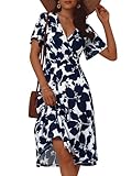 Loemes Womens Sundresses Elegant Dresses with Sleeves for Women Flattering to Hide Tummy Summer Dresses with Pockets (Navy Floral,X-Large)