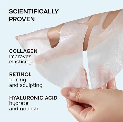 SimplyVital Collagen Facial Mask with Retinol & Hyaluronic Acid - Hydrating Face Masks Skincare - T Line & V Line Sheet Mask for Women Skin Care - Mascarillas Para la Cara - Cloth Face Masks - 7 Pack