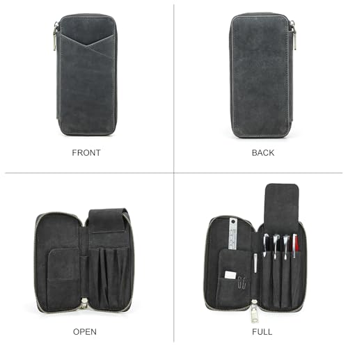 Contacts Piórnik z prawdziwej skóry ręcznie robiony w stylu vintage etui ochronne na długopisy podróżne, stylowe akcesoria na biurko, organizer na ołówki, Szary-4, beauty case