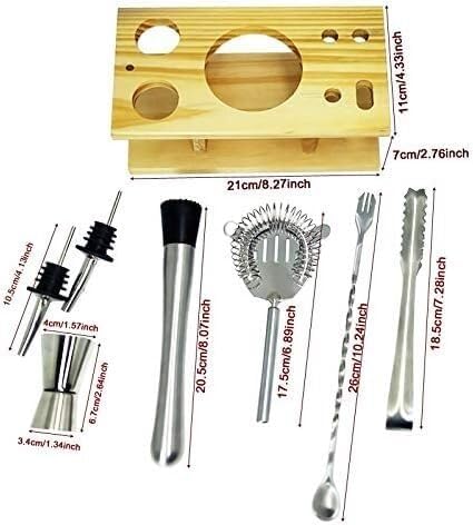 Set de Coctelera Profesional de Acero Inoxidable con 10 Piezas y Soporte de Madera miniatura 5