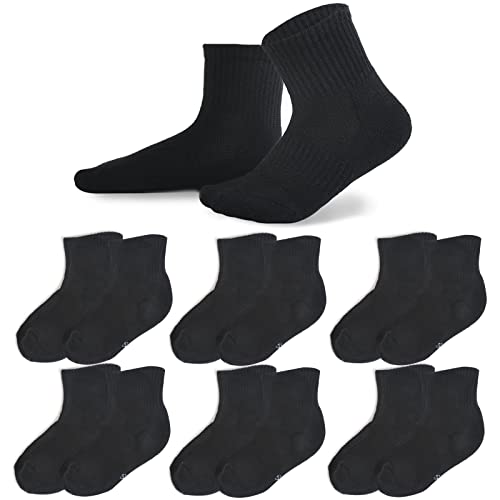 Mini Angel Kids Athletic Socks Cushioned Ankle Socks 10-14 Years Unisex Breathable Mesh Cotton Sports Socks For Youth Boys Girls 6 Pairs (Black Color, L) #TOP30