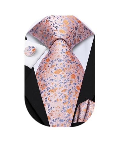 Image of Dubulle Mens Paisley Striped Tie Woven Necktie for Men and Handkerchief Cufflinks Set Wedding Formal Business