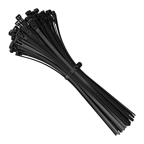 Zip Ties Releasable 200mm x 7.6mm Black, 8” Heavy Duty Reusable Plastic Cable Ties, 200 mm Strong Nylon Tie Wraps, Pack of 100 Pieces by intervisio Cover